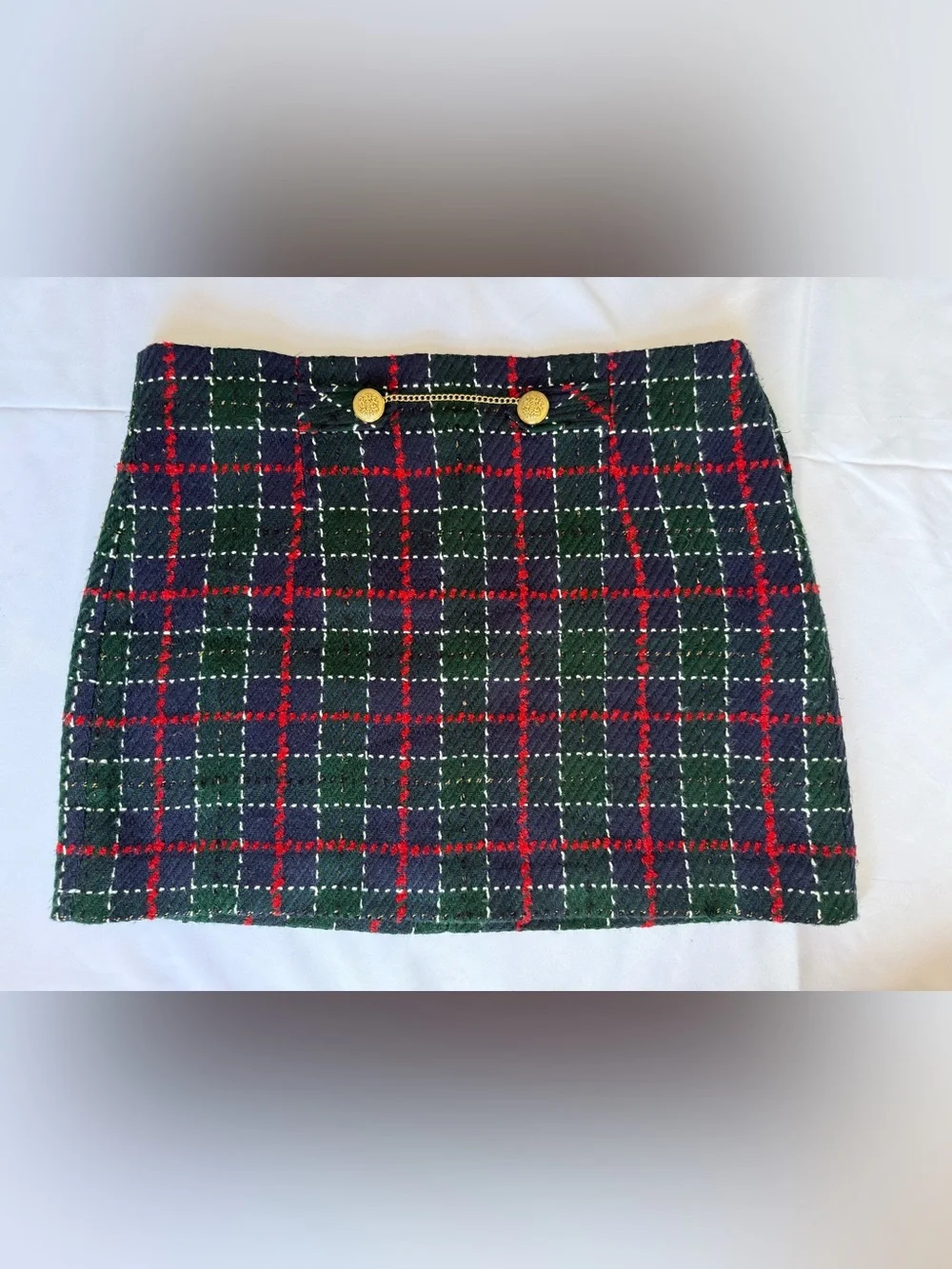 Zara Blue Green Red Tartan Plaid Knit Mini Skirt Size Large